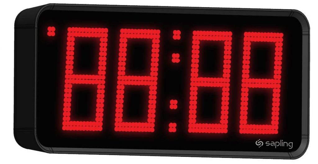Sapling Large Digital Clock 4 Digits with a Red Display Angled View