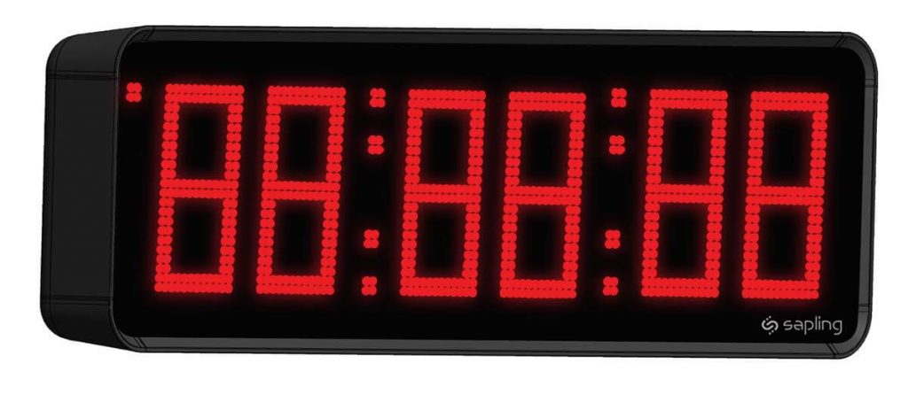 Sapling Large Digital Clock 6 Digits with a Red Display Angled View