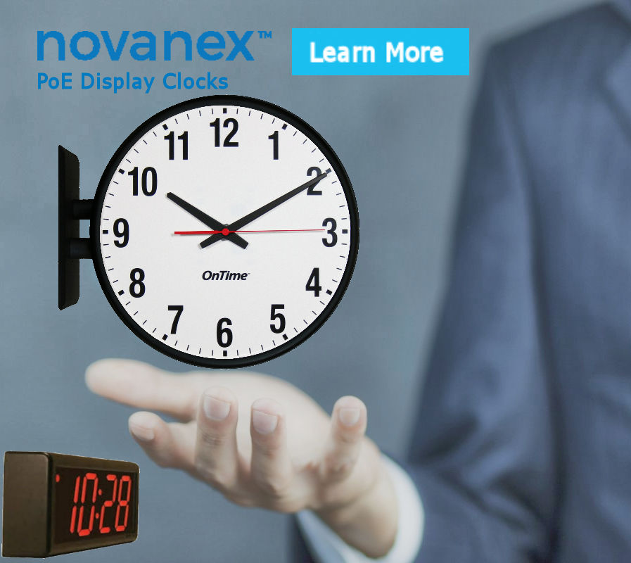 Novanex PoE Synchronized digital and analog display Clocks 